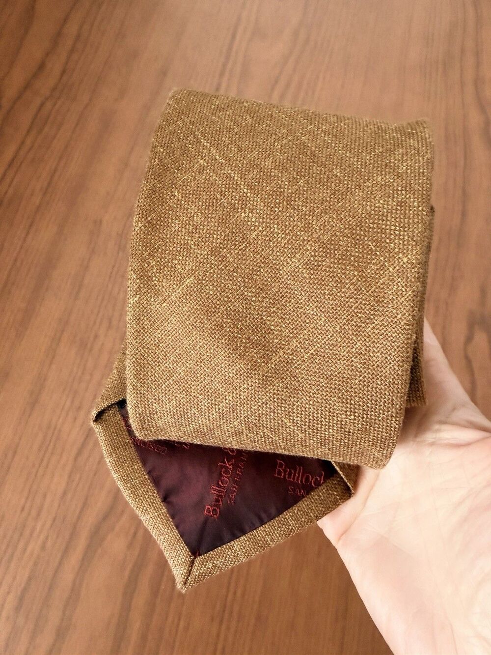 Bullock & Jones Camel Hair Linen Silk Tie Brown Tan 58” Luxury Mens England Made